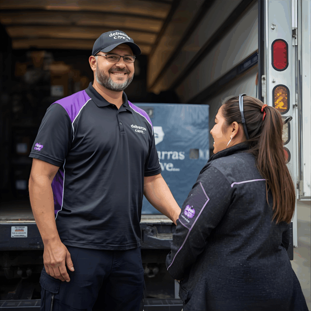 Camion de débarras des Services Français dans une rue parisienne
